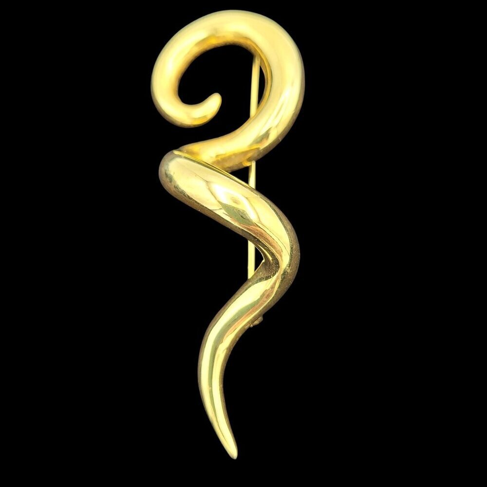 Vintage Gold-tone Metal Curly Abstract Spiral Brooch Elegant Pin Jewelry 3in